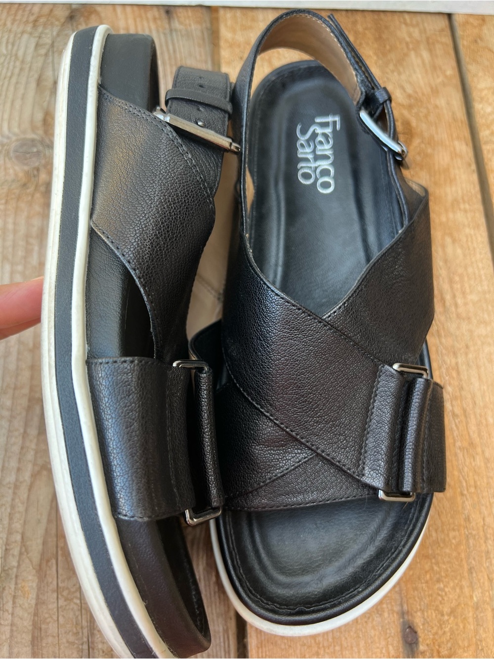 Franco Sarto Black Leather Platform Slingback Sandals